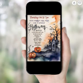 Spooky pompoenen spookhuis waterverf Halloween Kaart