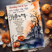Spooky pompoenen spookhuis waterverf Halloween Kaart