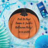 Spooky pompoenontwerp met aangepaste tekstopties papieren bordje (Feest)