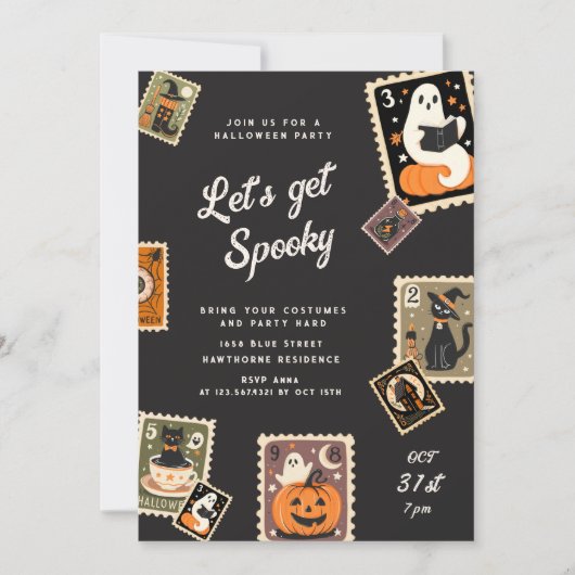 Spooky postzegel Halloween Party Kaart (Voorkant)