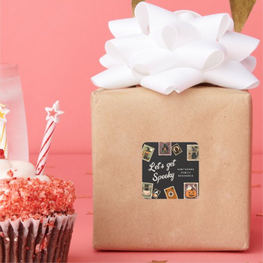 Spooky postzegel Halloween Party Vierkante Sticker (Feest)