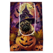 Spooky Pug Dog Halloween Witch and Pumpkin Medium Cadeauzakje (Achterkant)