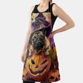 Spooky Pug Dog Halloween Witch and Pumpkin Schort (Insitu)