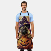 Spooky Pug Dog Halloween Witch and Pumpkin Schort (Gedragen)