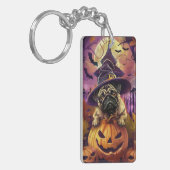 Spooky Pug Dog Halloween Witch and Pumpkin Sleutelhanger (Voorkant Links)