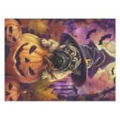 Spooky Pug Dog Halloween Witch and Pumpkin Tafelkleed (Voorkant (Horizontaal))