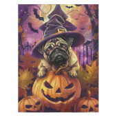 Spooky Pug Dog Halloween Witch and Pumpkin Tafelkleed (Voorkant)