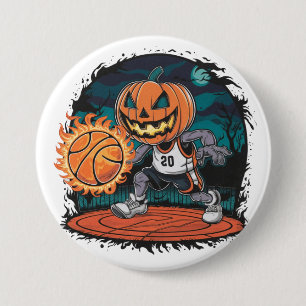 Spooky Pumpkin Basketball: Halloween Night Sports Ronde Button 7,6 Cm