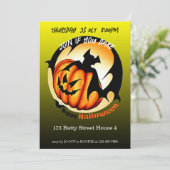 Spooky Pumpkin Bat Halloween Party Kaart (Staand voorkant)