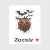 Spooky Pumpkin & Bats Halloween Art Sticker (Vel)