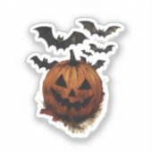 Spooky Pumpkin & Bats Halloween Art Sticker (Voorkant)