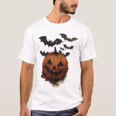 Spooky Pumpkin & Bats Halloween Art T-shirt (Voorkant)