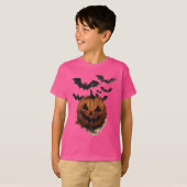 Spooky Pumpkin & Bats Halloween Art T-shirt (Voorkant volledig)