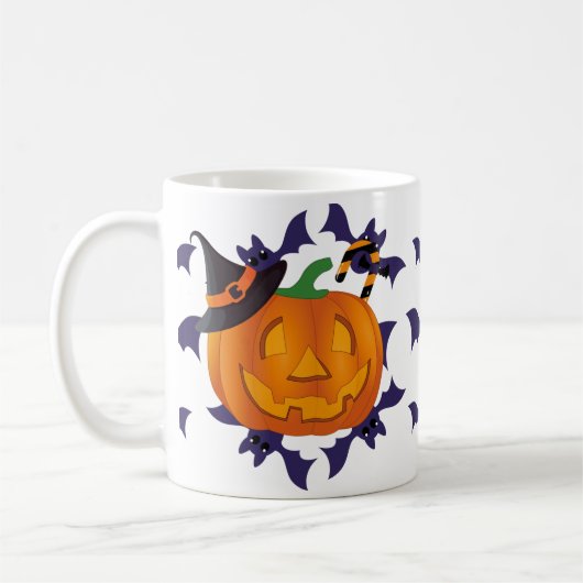 Spooky Pumpkin & Bats Halloween Schattige Witch Pe Koffiemok (Links)