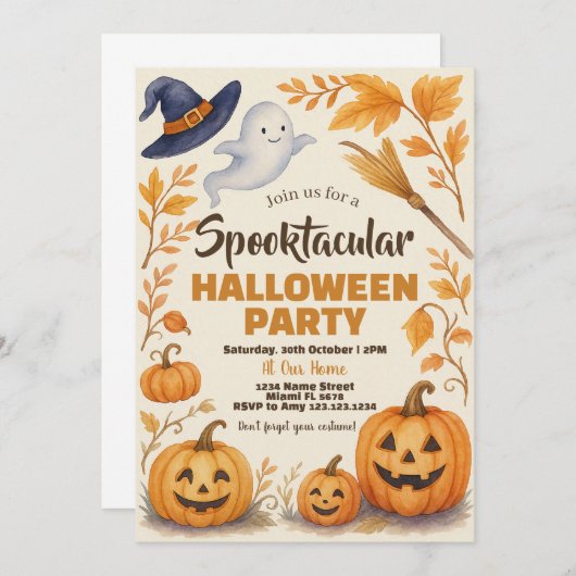 Spooky Pumpkin & Bats Theme Kaart (Voorkant / Achterkant)