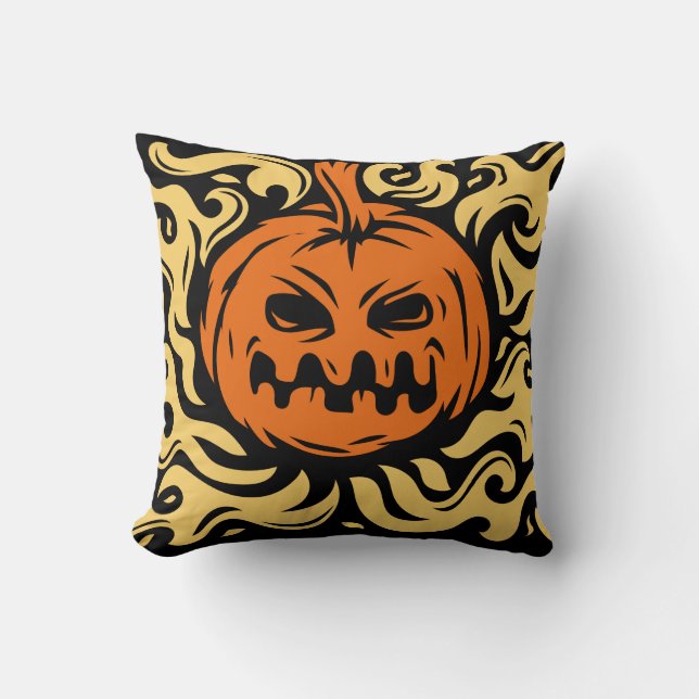 Spooky Pumpkin Burning met zwarte achtergrond Kussen (Voorkant)