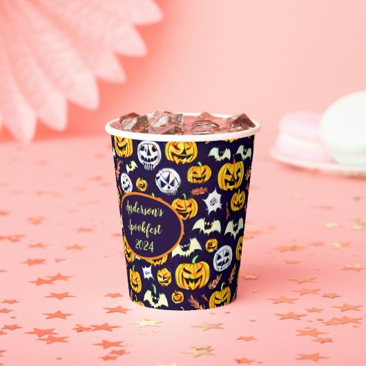 Spooky Pumpkin Custom Halloween Paper Cups Papieren Bekers (Insitu)