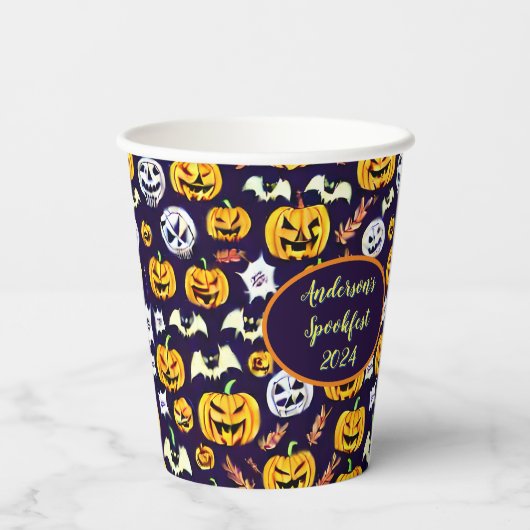 Spooky Pumpkin Custom Halloween Paper Cups Papieren Bekers (Achterkant)