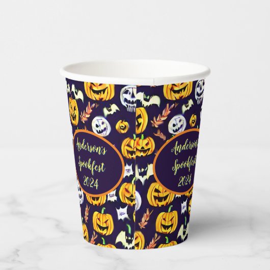 Spooky Pumpkin Custom Halloween Paper Cups Papieren Bekers (Rechts)