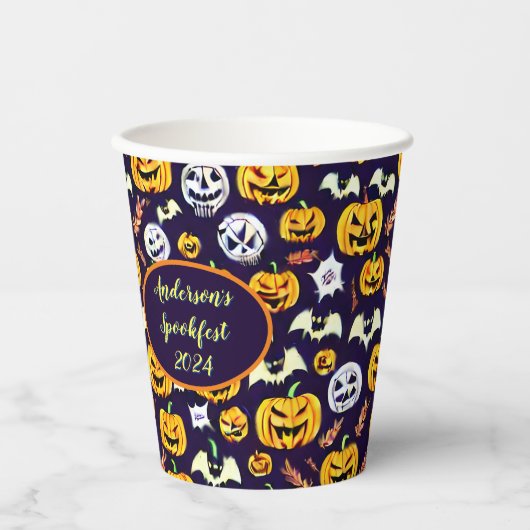 Spooky Pumpkin Custom Halloween Paper Cups Papieren Bekers (Voorkant)