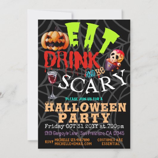 Spooky Pumpkin Eat Drink en zijn eng Halloween Kaart (Voorkant)