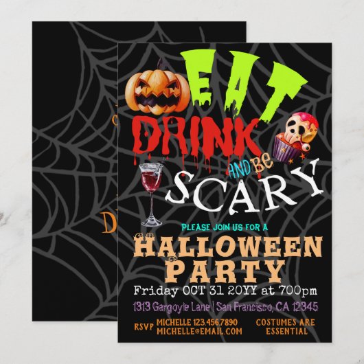 Spooky Pumpkin Eat Drink en zijn eng Halloween Kaart (Voorkant / Achterkant)