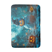 Spooky Pumpkin en Snowman, Forest Halloween Scene Badmat (Voorkant Verticaal)