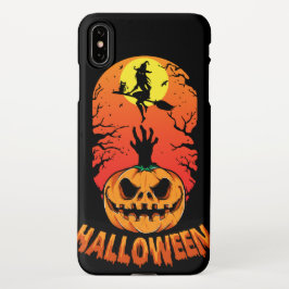 Spooky Pumpkin en Witch Flying Broom tegen Moon iPhone XS Max Hoesje