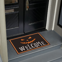 Spooky Pumpkin Face Oranje Black Halloween Welcome Deurmat