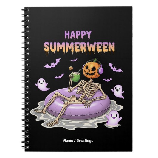 Spooky Pumpkin Faced Skeleton Fun Happy Summerween Notitieboek (Voorkant)