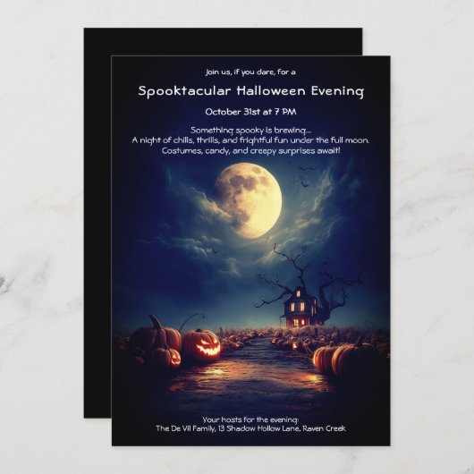 Spooky Pumpkin Field Halloween Party Uitnodiging (Voorkant / Achterkant)