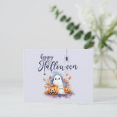 Spooky Pumpkin Ghost Halloween Briefkaart (Staand voorkant)