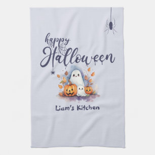 Spooky Pumpkin Ghost Halloween Keuken Handdoek