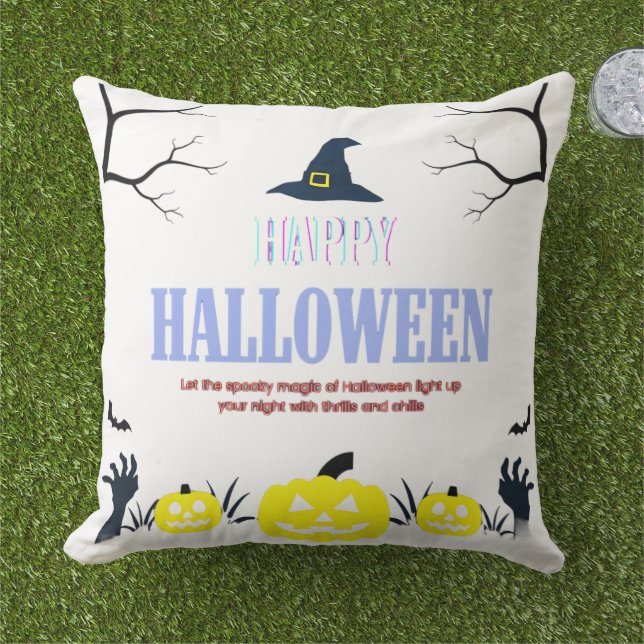 Spooky Pumpkin & Ghost Halloween klok Buitenkussen (Gras)