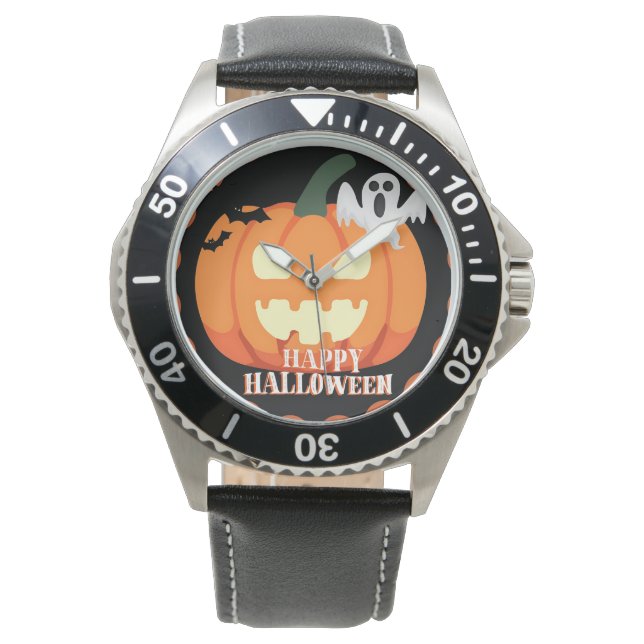 Spooky Pumpkin & Ghost Halloween klok Horloge (Voorkant)