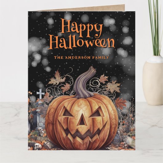 Spooky Pumpkin Ghost Happy Halloween Kaart (Voorkant)