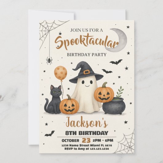 Spooky Pumpkin & Ghost Party Uitnodiging voor kind (Voorkant)