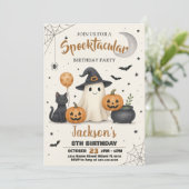 Spooky Pumpkin & Ghost Party Uitnodiging voor kind (Staand voorkant)
