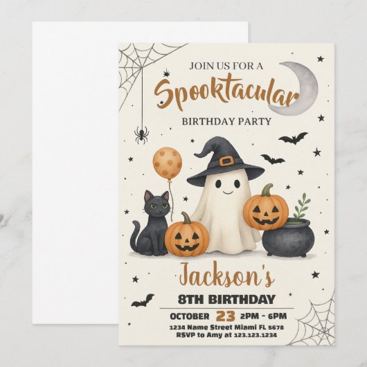 Spooky Pumpkin & Ghost Party Uitnodiging voor kind (Voorkant / Achterkant)