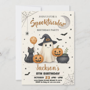 Spooky Pumpkin & Ghost Party Uitnodiging voor kind