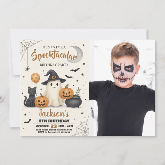 Spooky Pumpkin & Ghost Party Uitnodiging voor kind (Voorkant)