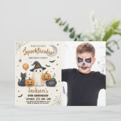 Spooky Pumpkin & Ghost Party Uitnodiging voor kind (Staand voorkant)