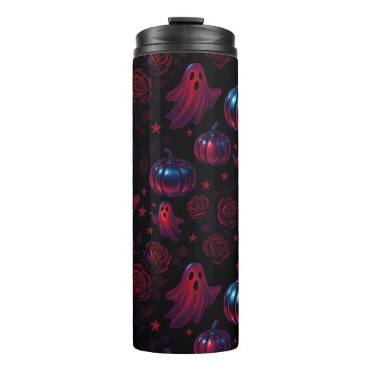 Spooky Pumpkin Ghost Rose Thermal Tumbler Thermosbeker (Voorkant)