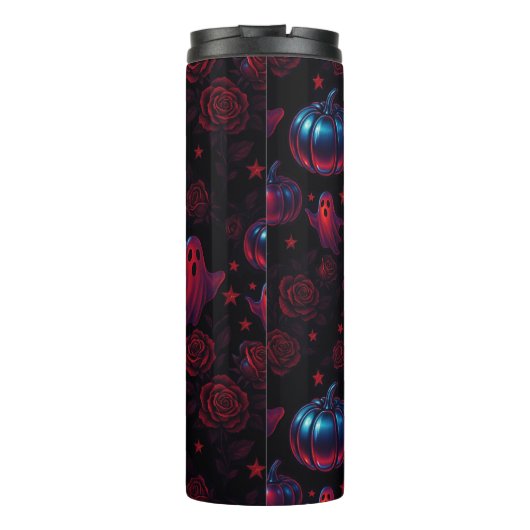 Spooky Pumpkin Ghost Rose Thermal Tumbler Thermosbeker (Achterkant)