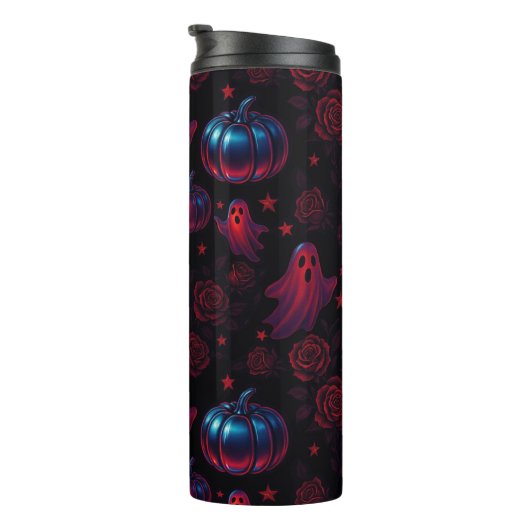Spooky Pumpkin Ghost Rose Thermal Tumbler Thermosbeker (Geroteerd rechts)