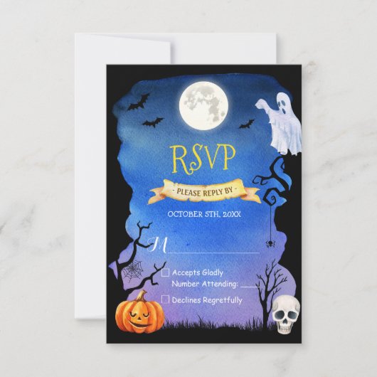 Spooky Pumpkin Ghost Skull Halloween RSVP Kaartje (Voorkant)
