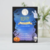 Spooky Pumpkin Ghost Skull Halloween RSVP Kaartje (Staand voorkant)