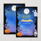 Spooky Pumpkin Ghost Skull Halloween RSVP Kaartje (Voorkant / Achterkant)