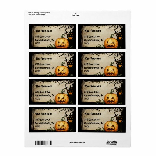 Spooky Pumpkin Halloween Adresetiketten Etiket (Full Sheet)