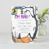 Spooky Pumpkin Halloween Baby shower Invitation Kaart (Staand voorkant)